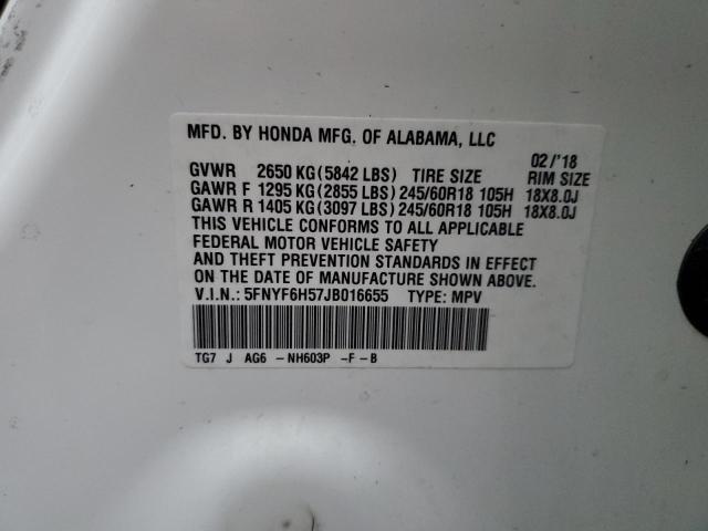 5FNYF6H57JB016655 Honda PILOT EXL
