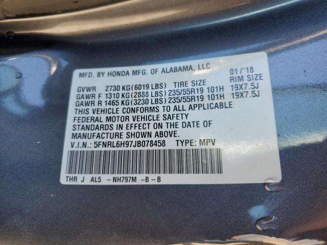 5FNRL6H97JB078458 Honda Odyssey Elite