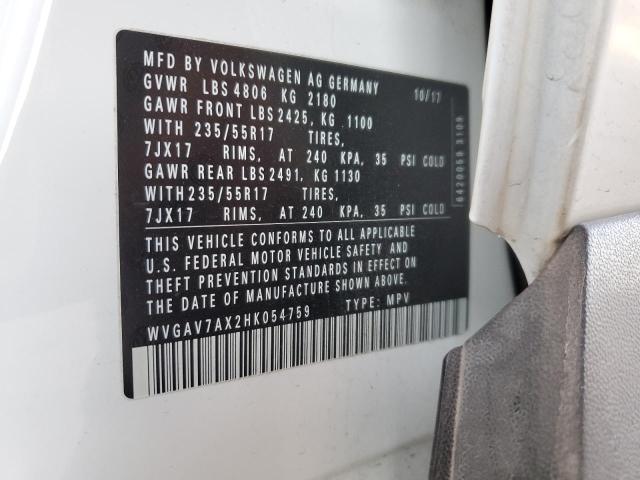 WVGAV7AX2HK054759 Volkswagen TIGUAN S