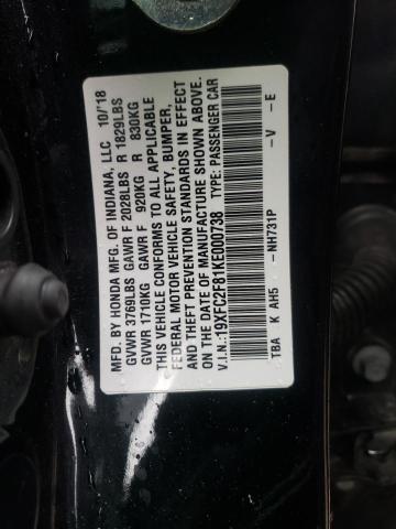 19XFC2F81KE000738 Honda Civic Sport