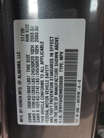 5FNYF6H02MB036806 Honda Pilot Elite