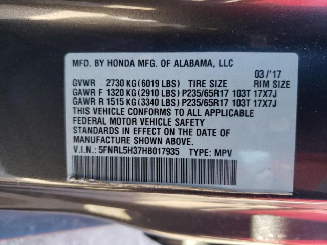 5FNRL5H37HB017935 Honda ODYSSEY SE