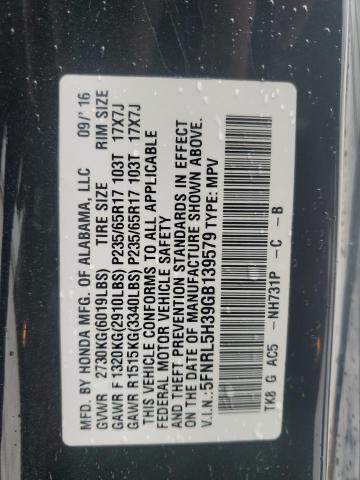 5FNRL5H39GB139579 Honda ODYSSEY SE
