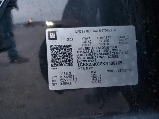 1GKS2AKC8KR408765 GMC YUKON SLE
