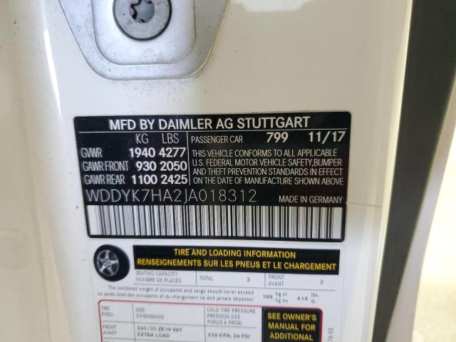 WDDYK7HA2JA018312 Mercedes-Benz AMG GT