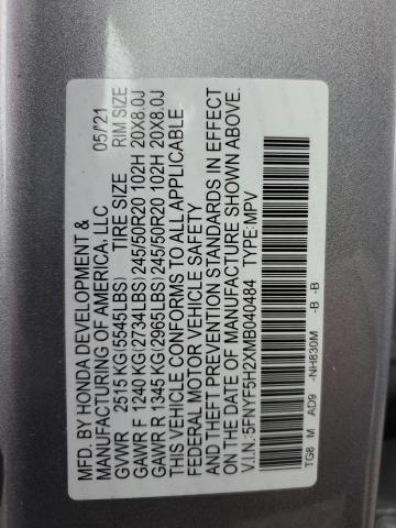 5FNYF5H2XMB040484 Honda PILOT SE
