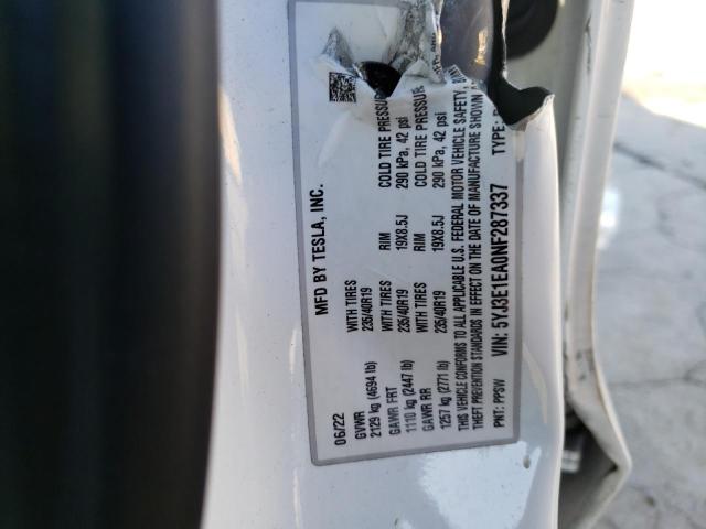 5YJ3E1EA0NF287337 Tesla MODEL 3