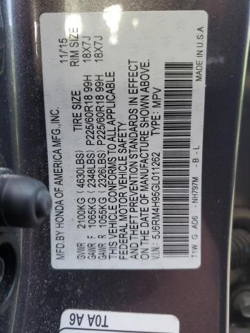 5J6RM4H95GL011262 Honda Cr-v Touring