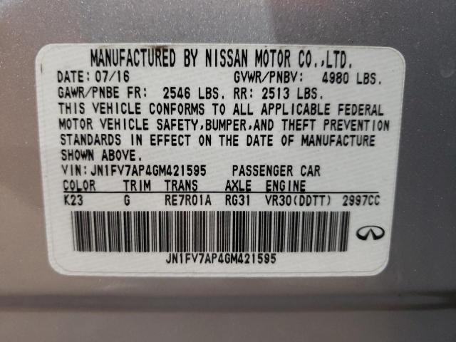 JN1FV7AP4GM421595 Infiniti Q50 Red Sport 400