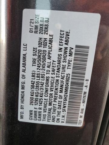 5FNYF6H24MB049025 Honda PILOT SE