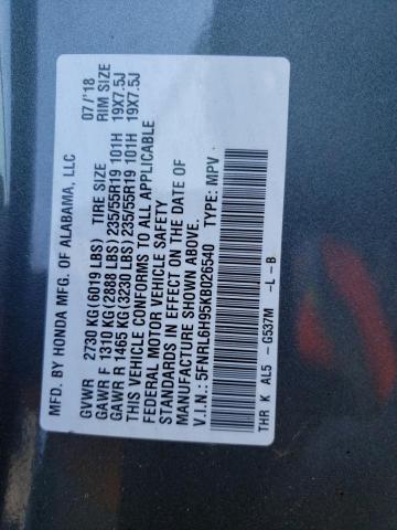 5FNRL6H95KB026540 Honda Odyssey Elite