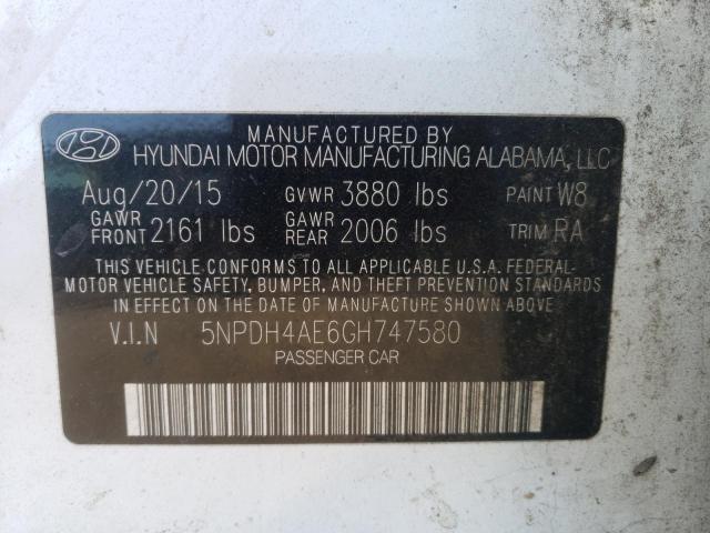 5NPDH4AE6GH747580 Hyundai ELANTRA SE