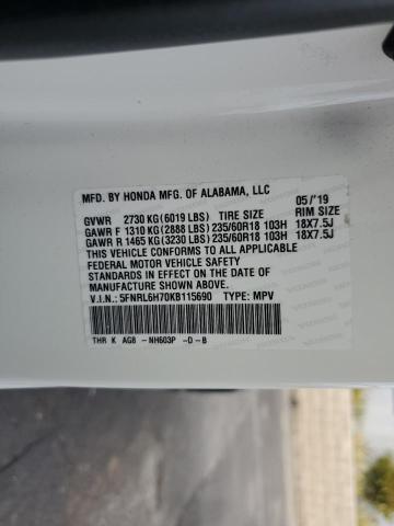 5FNRL6H70KB115690 Honda ODYSSEY EXL