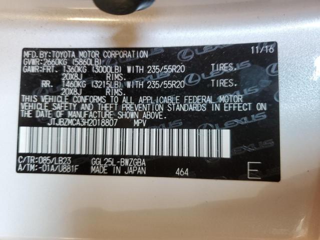 JTJBZMCA3H2018807 Lexus Rx 350 Base