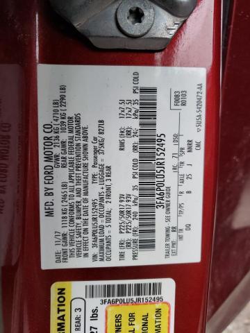 3FA6P0LU5JR152495 Ford Fusion Se Hybrid