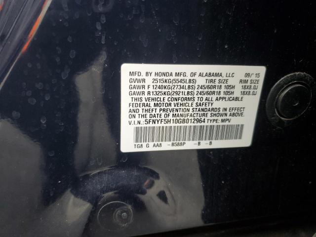 5FNYF5H10GB012964 Honda PILOT LX
