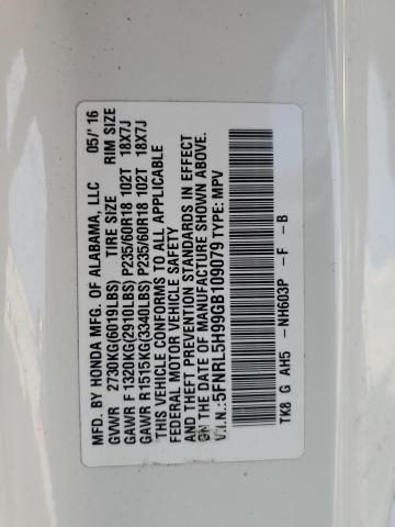 5FNRL5H99GB109079 Honda Odyssey Touring