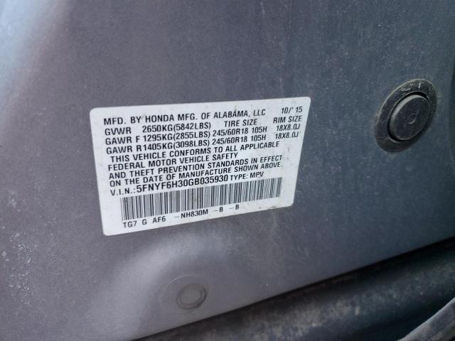 5FNYF6H30GB035930 Honda Pilot Ex