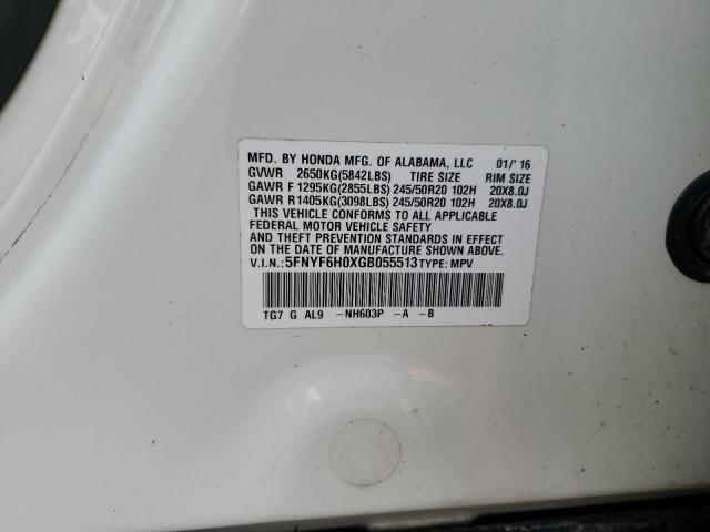 5FNYF6H0XGB055513 Honda Pilot Elite