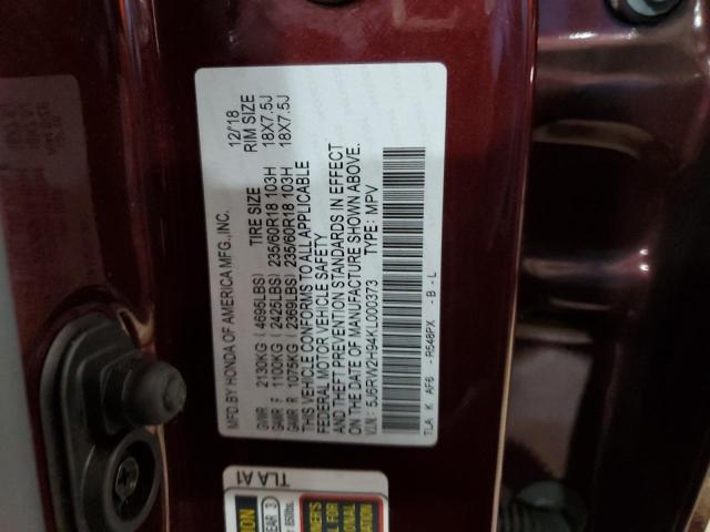 5J6RW2H94KL000373 Honda Cr-v Touring