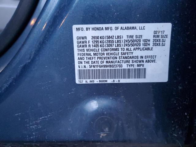 5FNYF6H99HB023703 Honda Pilot Touring