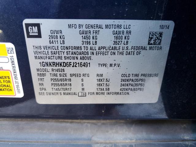 1GNKRHKD6FJ216491 Chevrolet Traverse Lt