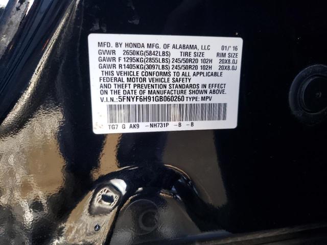 5FNYF6H91GB060260 Honda Pilot Touring