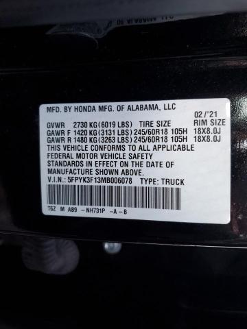 5FPYK3F13MB006078 Honda Ridgeline Sport