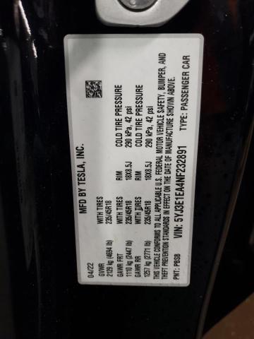 5YJ3E1EA4NF232891 Tesla MODEL 3