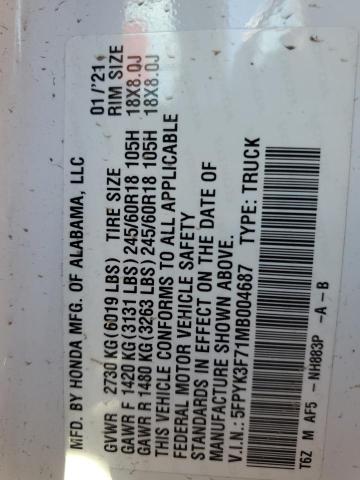 5FPYK3F71MB004687 Honda Ridgeline Rtl