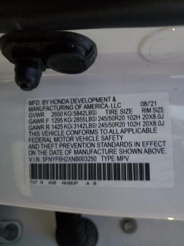 5FNYF6H2XNB003250 Honda PILOT SE
