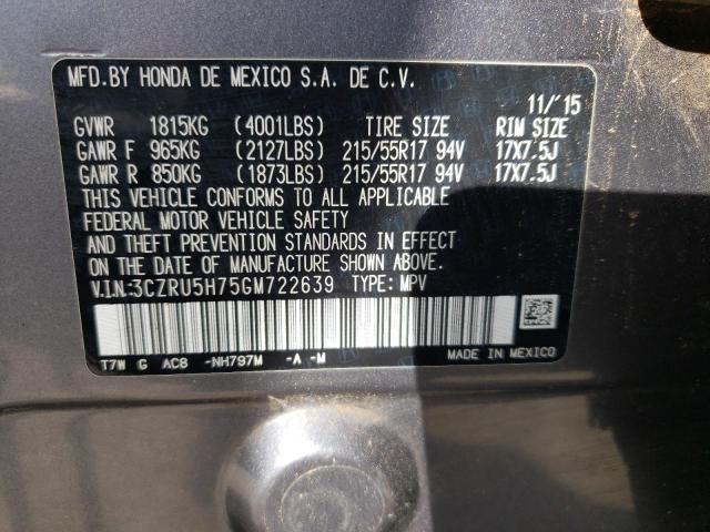 3CZRU5H75GM722639 Honda Hr-v Exl