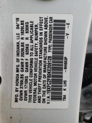 19XFC2F80KE209128 Honda Civic Sport