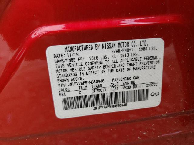 JN1FV7AP5HM850648 Infiniti Q50 Red Sport 400