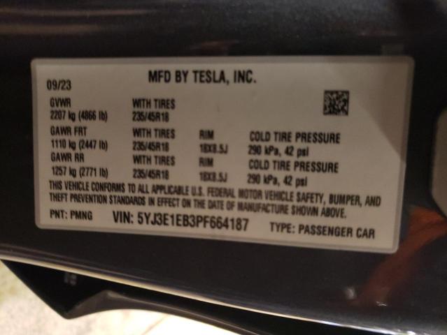 5YJ3E1EB3PF664187 Tesla MODEL 3