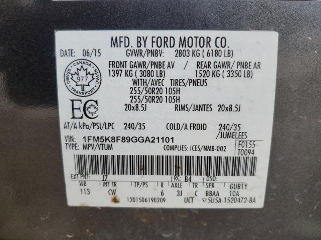 1FM5K8F89GGA21101 Ford Explorer Limited