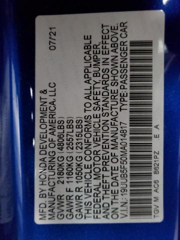 19UUB5F50MA014817 Acura Tlx Tech A