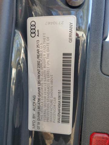 WAUDNAF45KA106151 Audi A4 PREMIUM