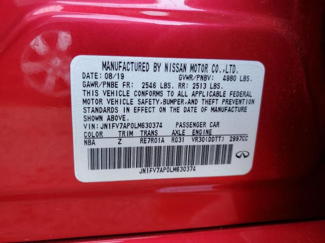 JN1FV7AP0LM630374 Infiniti Q50 Red Sport 400