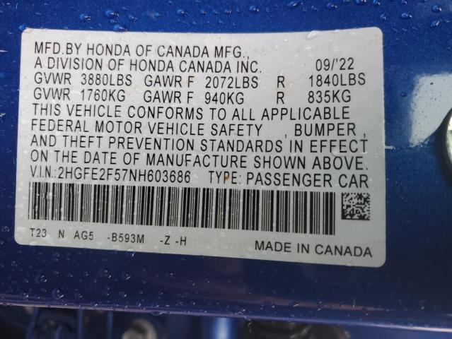 2HGFE2F57NH603686 Honda Civic Sport