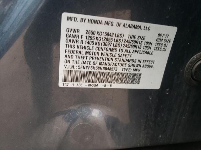 5FNYF6H58HB048573 Honda PILOT EXL