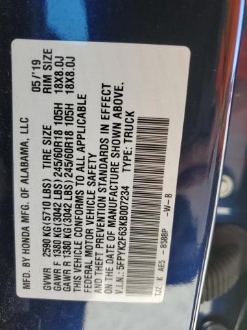 5FPYK2F63KB007234 Honda Ridgeline Rtl