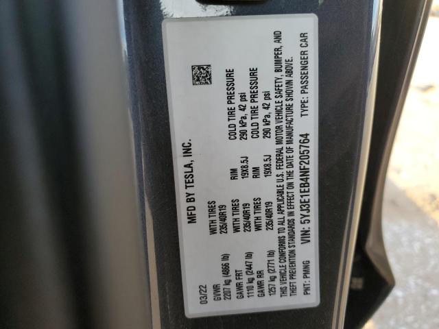 5YJ3E1EB4NF205764 Tesla MODEL 3
