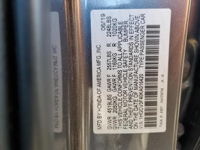 1HGCV3F40KA016420 Honda Accord Hybrid Ex