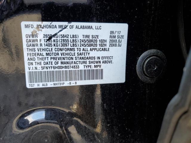 5FNYF6H00HB074833 Honda Pilot Elite