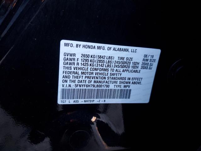 5FNYF6H79LB001790 Honda Pilot Black