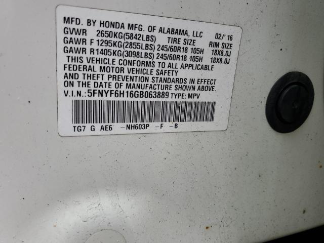 5FNYF6H16GB063889 Honda PILOT LX