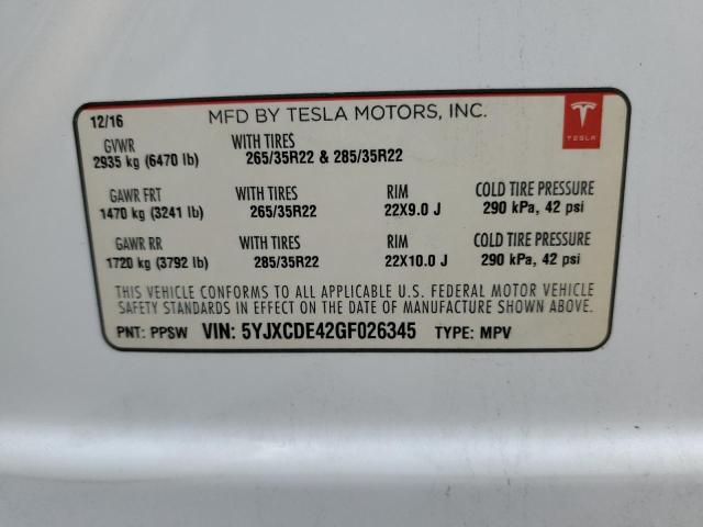 5YJXCDE42GF026345 Tesla MODEL X