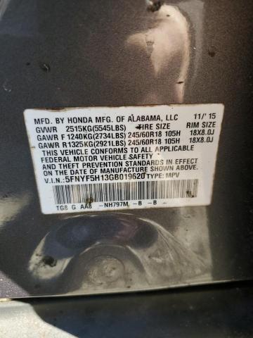 5FNYF5H13GB019620 Honda PILOT LX