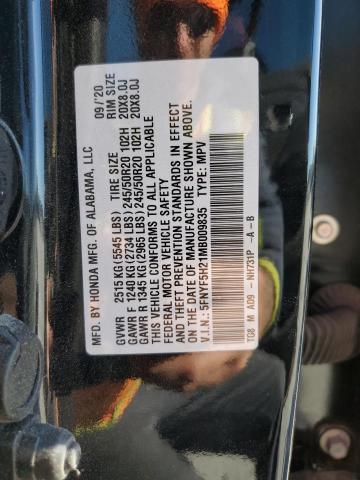 5FNYF5H21MB009835 Honda PILOT SE